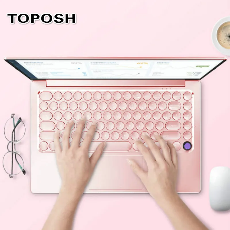 14'' 3855U 8G RAM Retro Round Keyboard Laptop Fashion Metal Pink Women Notebook Student Netbook Business Office Computer-0