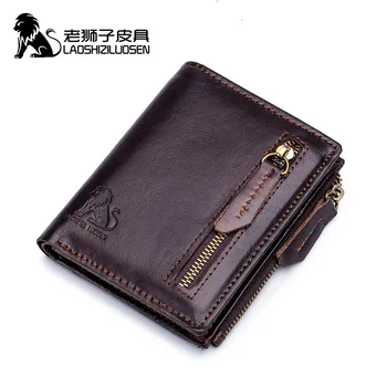 

Genuine Leather Men's Wallet Vintage Style Wallets For Men Brand Cowhide Leather Cash Organizer Zipper Coin Purse Card Holder