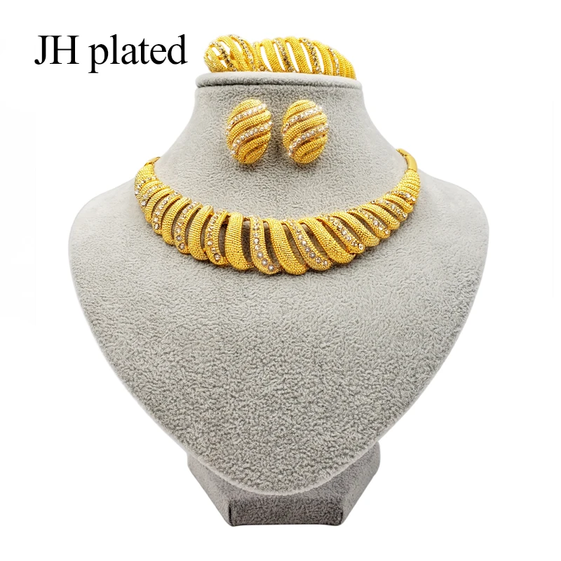 JHplated африканская эфиопская Мода золотого цвета ювелирные изделия для женщин свадебный подарочный набор ожерелье серьги кольцо браслет наборы индийский женский подарок