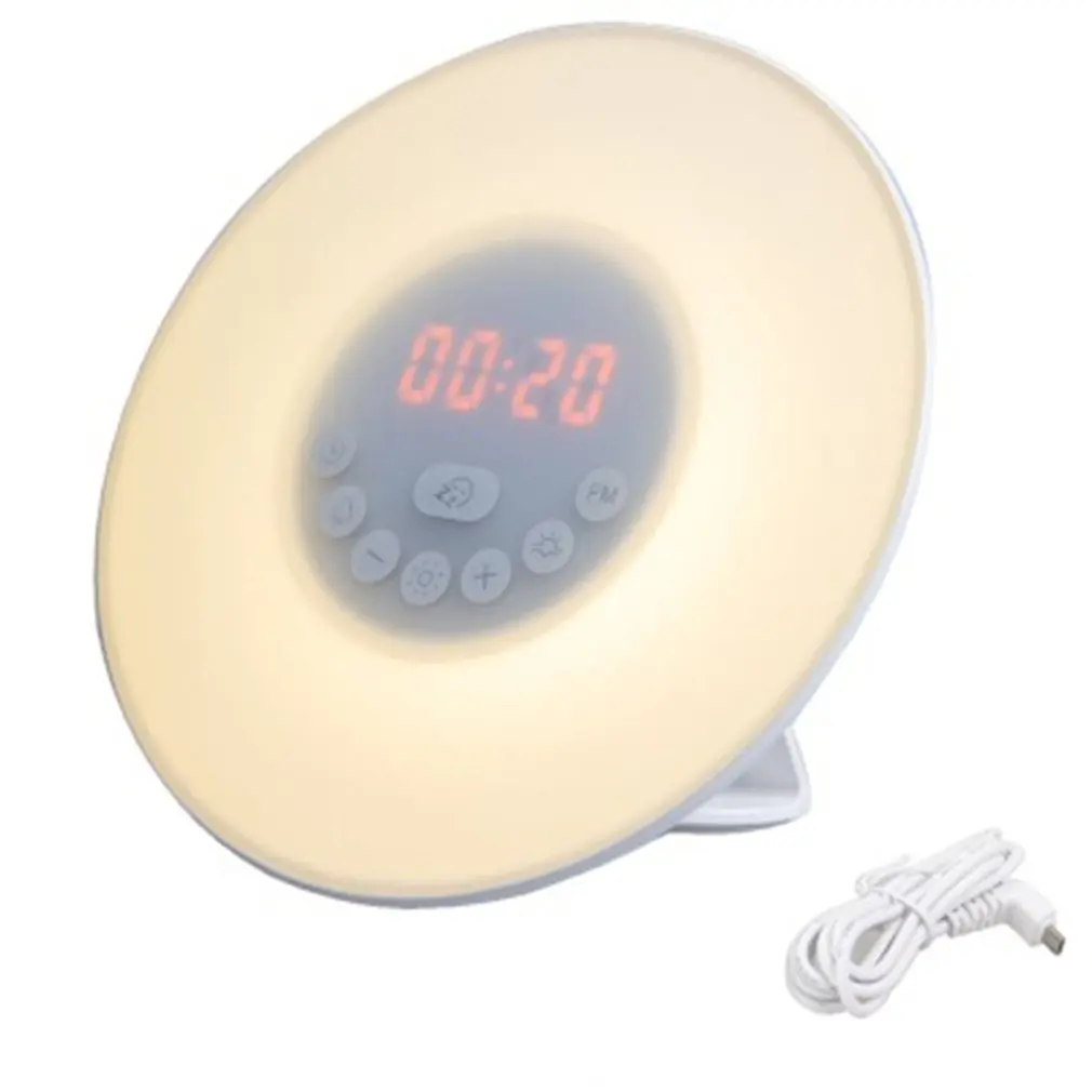 

Sunrise Alarm Clock Wake Up Light with 6 Nature Sounds FM Radio 7 Colors Night Light USB Power Bedside Light