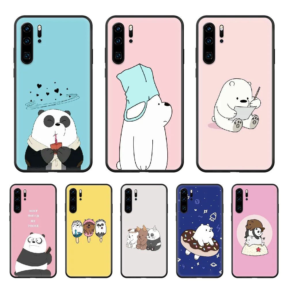 

Cute Funny Bear Cartoon Mom Baby Phone Case cover For huawei p 8 9 10 20 30 40 P pro Smart 2019 Z lite mini black Etui trend
