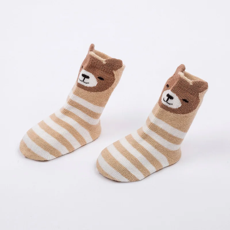 Asunbaby/Хлопковые носки с рисунком животных для малышей носки-тапочки для новорожденных укороченные носки детские Нескользящие носки из силикагеля для детей - Цвет: bear