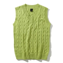 Темный значок твист сплошной цвет мужской свитер с без рукавов v-образным вырезом свитер мужской зеленый/черный