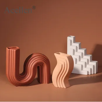 

Geometric architectural modeling Ceramic Vase Home Decor Modern Flower Pot Vase Nordic Decoration Home Living Room Decoration