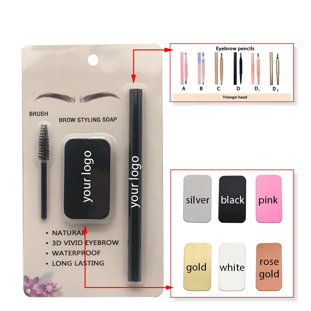 Custom Personal Waterproof Vegan Long Lasting Private Label Eyebrow Pencil and Eyebrow Soap Set Cosmetic Makeup Kit