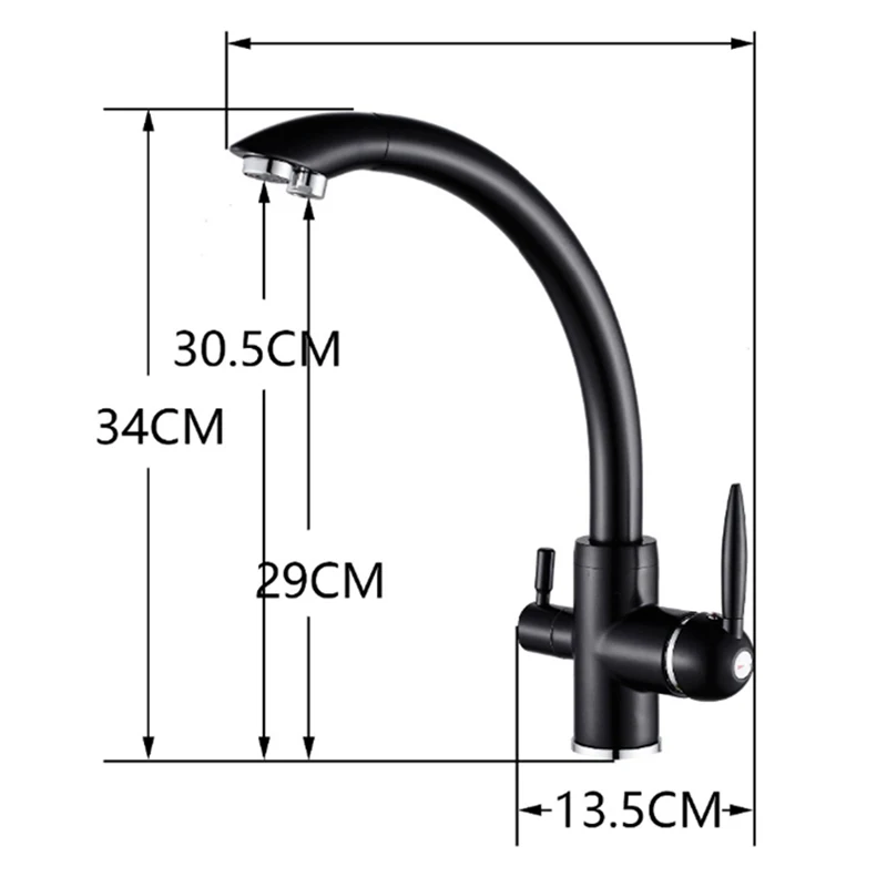 Sallin-Sanitary-360-Swivel-Kitchen-Faucet-Crane-Black-Double-Spout-Water-Filter-Tri-flow-Brass-White