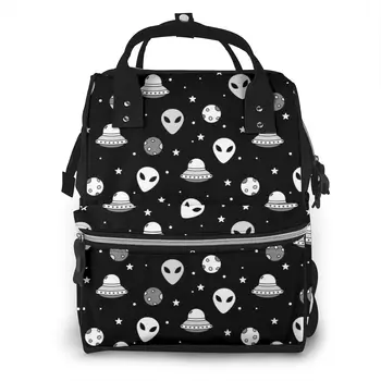 

Space Alien Face And Ships Nappy Backpack Mummy Bag Large Capacity Mom Baby Multi-function Waterproof Outdoor Travel Diaper Bags