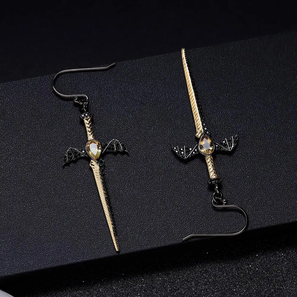 GEM'S BALLET 0.76Ct натуральные цитриновые серьги из стерлингового серебра 925 пробы винтажный меч с крылом Висячие серьги для женщин ювелирные украшения