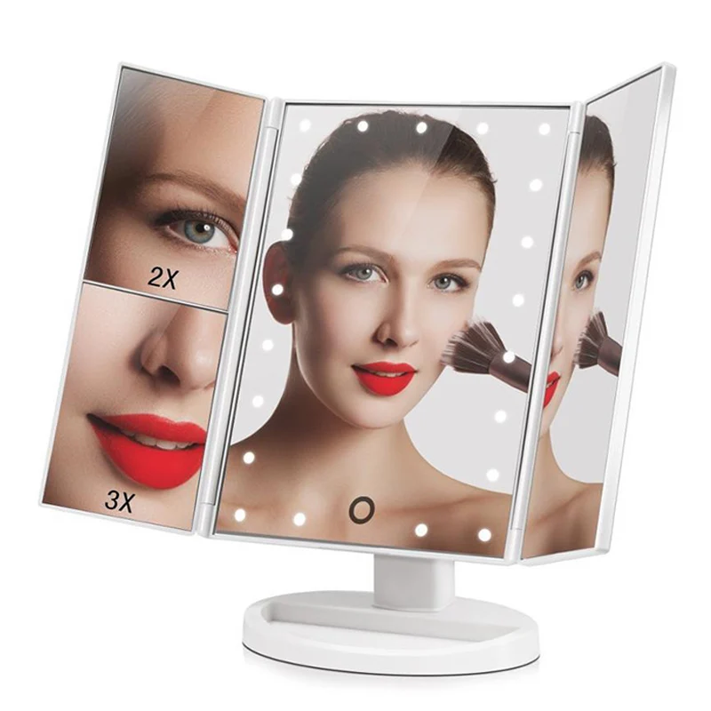 

Makeup Mirror LED Touch Screen 22 Light Desktop Table Makeup 1X/2X/3X Magnifying Mirrors Vanity 3 Folding Adjustable Mirror Gift