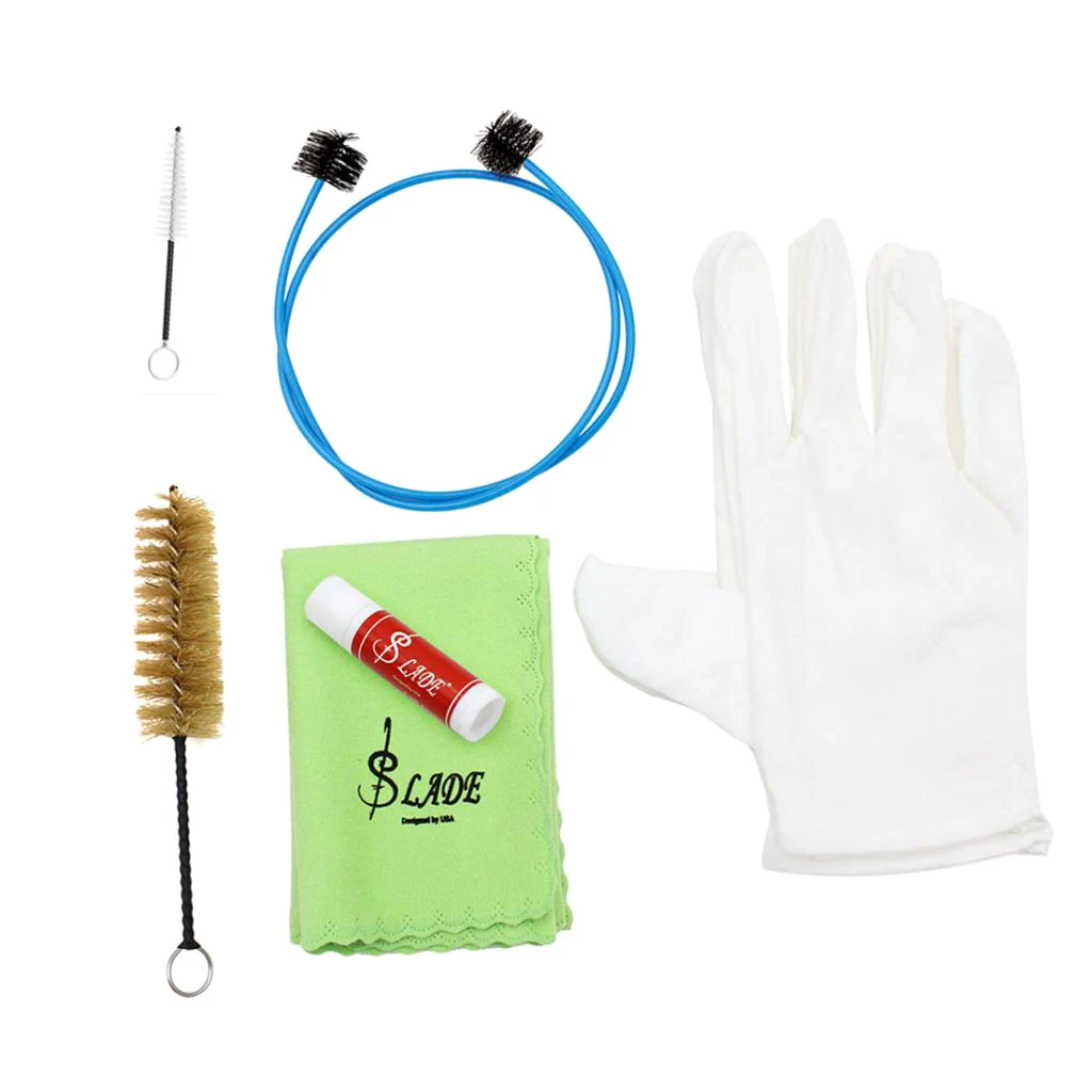6 In 1 Brass Instrument Cleaning Care Kit Brushes Gloves Cloth Oil Accessory