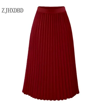 

2020 New Fashion Woman Skirts Plus Size Clothes for Solid Pleated Elegant Midi Elastic Waist Maxi Clothes High Waist Loose Skirt