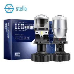 Stella mini lâmpada de led 55w/h4 para carro/motocicleta, farol automotivo com lente, 12v, diodos, lâmpada gelo h4 canbus