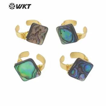 

MPR007 WKT Women green abalone shell ring in gold plated cuff party jewelry ring square shape shell ring