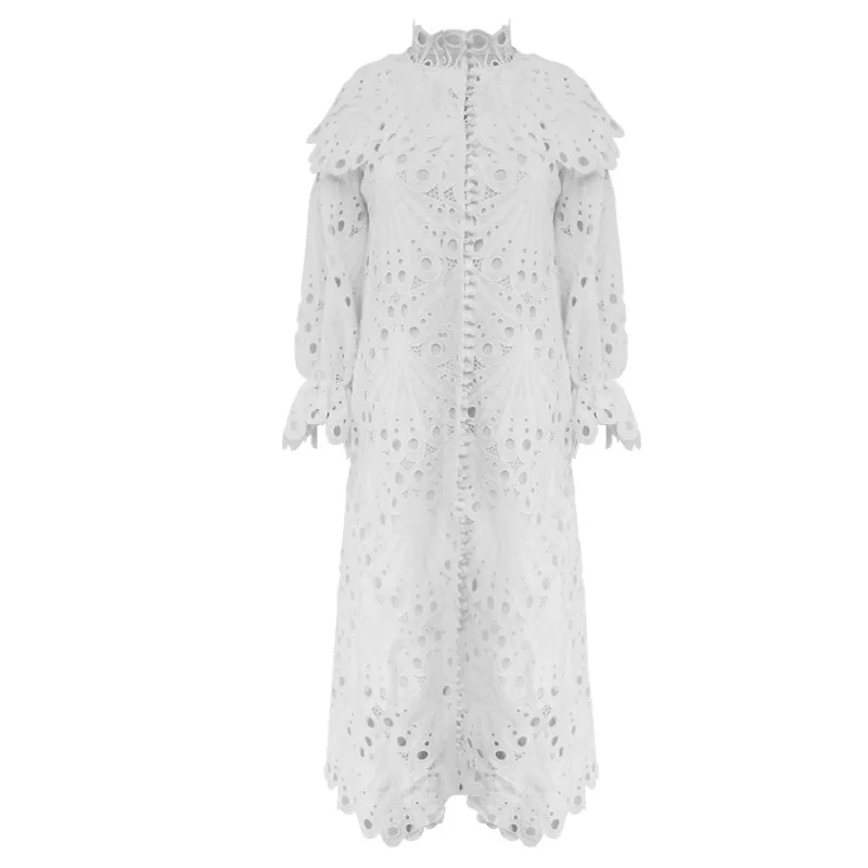 Модное Длинное платье с воротником-хомутом и вышивкой, с рукавами-фонариками и оборками, сексуальное женское платье знаменитостей, платья для тела