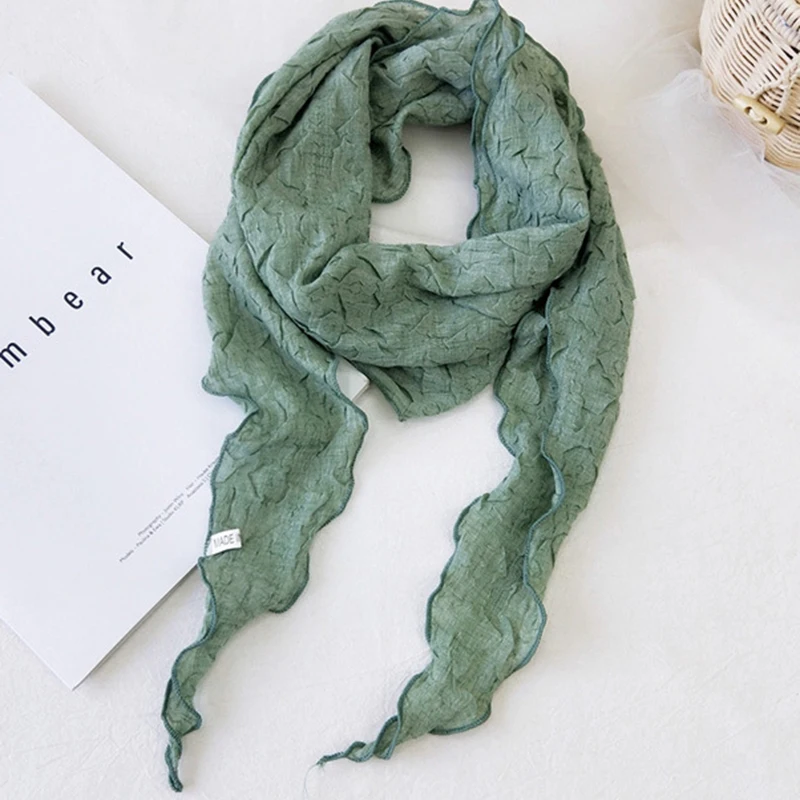 Pleated Embossed Solid Color Cotton Diamond Scarf Female Spring  Summer Soft Versatile Korea 150*30cm Decorative Small Shawl E41