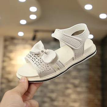 

2020 Fashion Leather Summer Bowtie Empty Sandals Childrens Big Kids Rhinestone Soft Bottom Beach Shoes 4 5 6 7 8 9 10 11 12Years