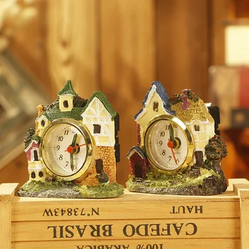 

Creative European Style Retro Resin Castle Mini Alarm Clock Small Dormitory Bedside Clock a-Piece