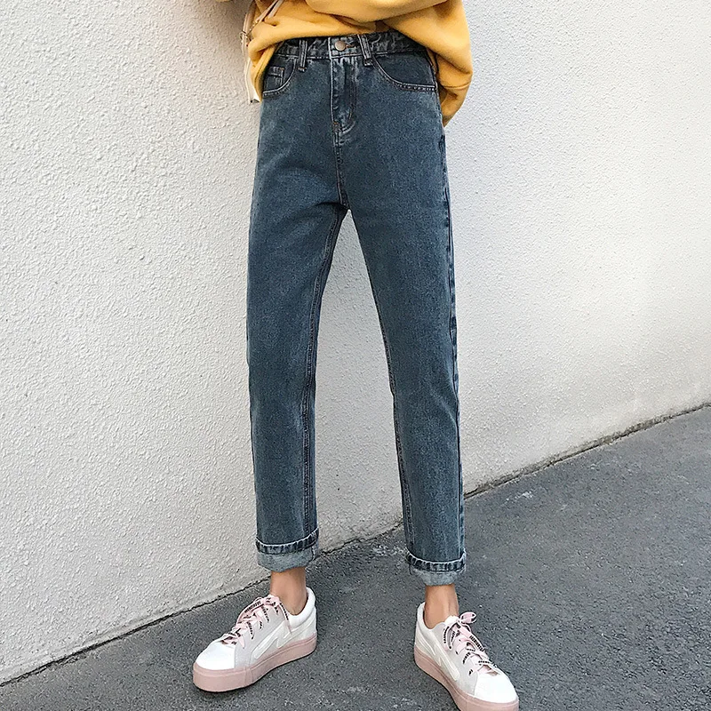 

Straight Ankle-length Trousers Velvet Slim High Waist Skinny Pants Blue Gray Jeans Loose Women's Wear Denim Cowboy Jeans Female