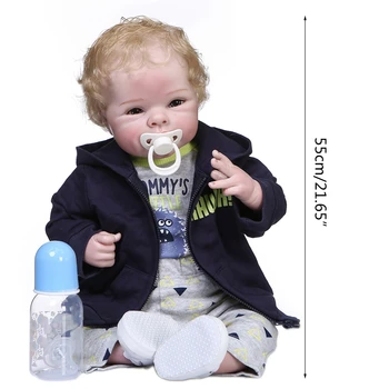 

55cm Realistic Doll Soft Body Vinyl Toddler Babies Lifelike Curly Boy Play Toy 03KD