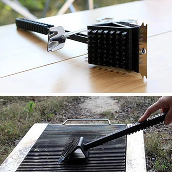 

14" New 3-in-1 Stain Steel Bristle Brush BBQ Grill Steel Scraper Edge Clean Tool
