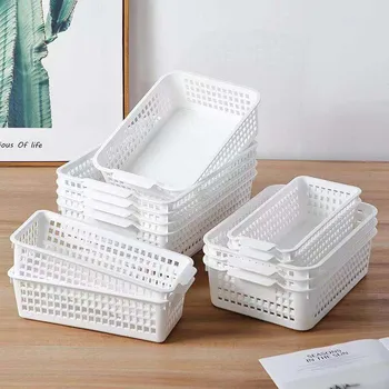 

Household Plastic Hollow Desktop Storage Basket Snack Storage Basket Rectangular Sundries Storage Box Bathroom Rack Basket
