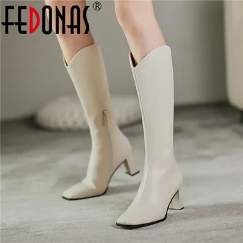 

FEDONAS Elegant Female Knee High Boots For Girls 2020 Fall Winter High Boots Boots Wedding Party Genuine Leather Shoes Woman