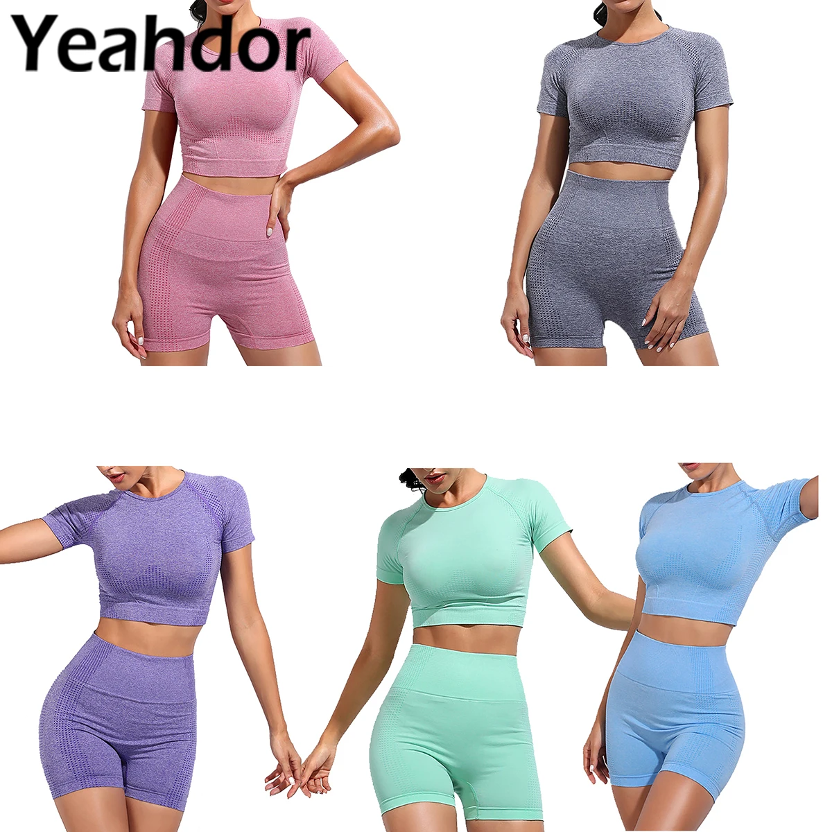 

Женские одежды для йоги Бег Танец Фитнес набор для тренировок и занятий в спортзале, спортивный костюм с круглым вырезом короткий рукав топ с короткими рукавами; Одежда для танцев