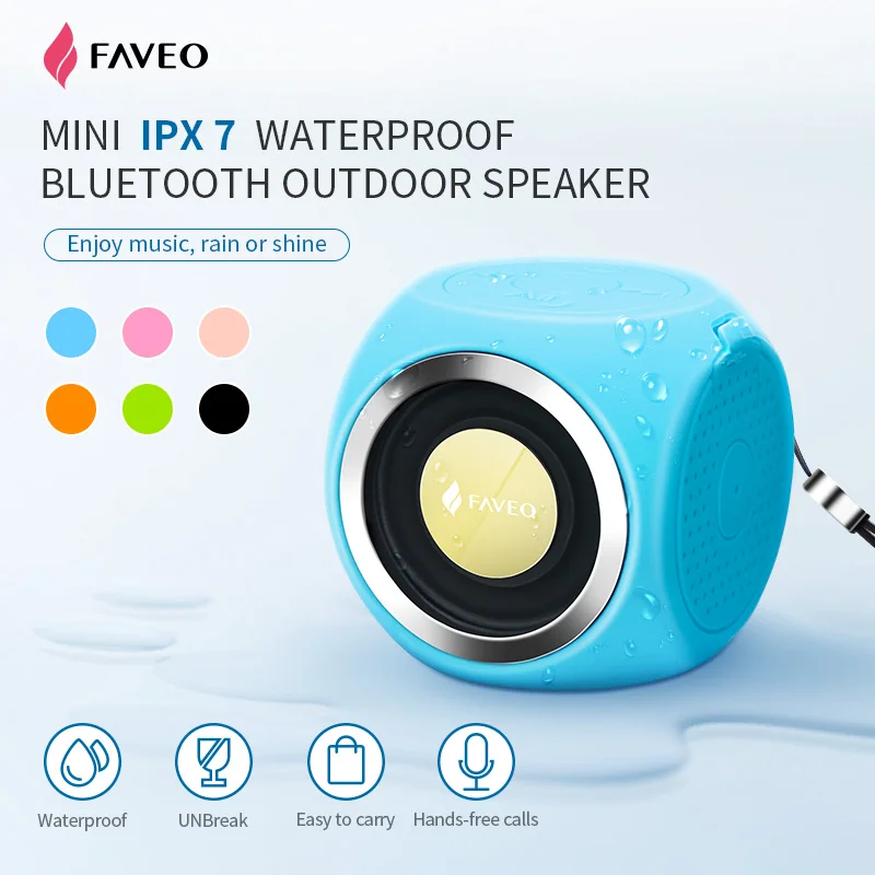 

FAVEO waterproof bluetooth speaker portable wireless outdoor sports speaker rechargeable subwoofer with built-in microphone