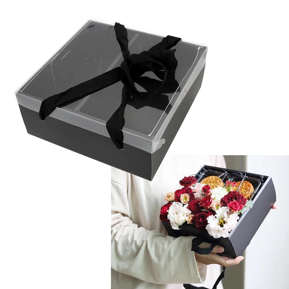 

NICEYARD Flower Dessert Gift Box Portable Flower Boxes Folding Flower Paper Box With PVC Cover Flower Packaging Box