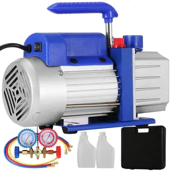 

4CFM 1/3HP Vacuum Pump Refrigeration 1-Stage + 4 Valve Manifold Gauge, R134A R22 R12 AC Refrigerant Air Conditioning Vacuum Pump