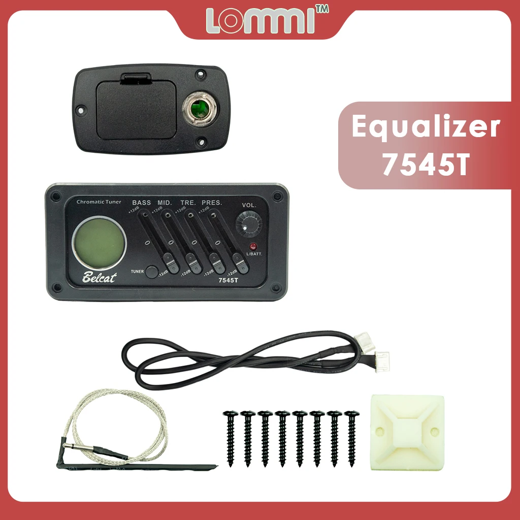 

LOMMI Guitar Pickup 4 Band EQ-7545T Preamp Amplifier Equalizer Tuner Piezo Pickup Digital Tuner Pickup For Acoustic Guitars