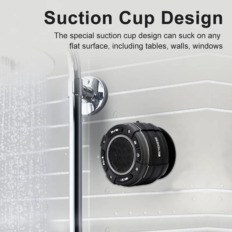 Shower Radio Speaker; Built-in Microphone Shower Mountaineering Retekess TR622 Shower Fm Radio IP67 Waterproof for Pool Portable 5.0 Bluetooth Wireless Speakers Beach