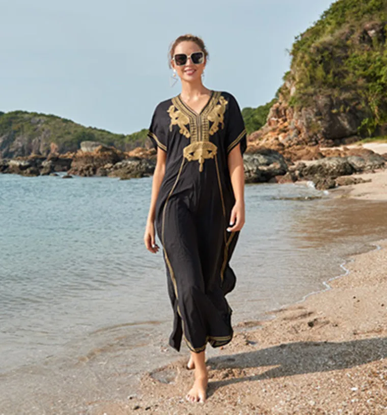 Embroidery Cotton Beach Cover up Saida de Praia Swimsuit Women Bikini cover up Tunics for Beach Pareo Sarong Beachwear