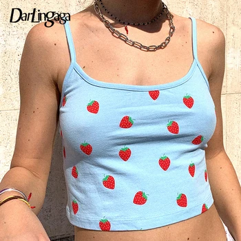 

Darlingaga Sweet Strawberry Print Strap Summer Top Cami Women Backless Harajuku Slim Crop Top Sleeveless Sexy Tops Clothes 2020