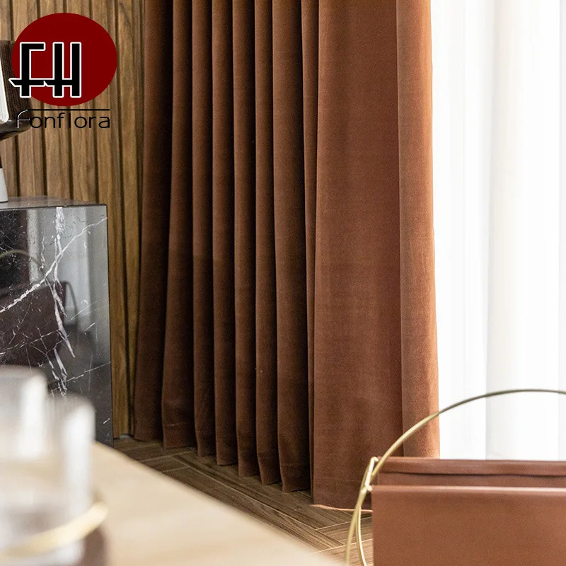Thick Velvet Curtains For Living Room Color Coffee Blackout Curtains