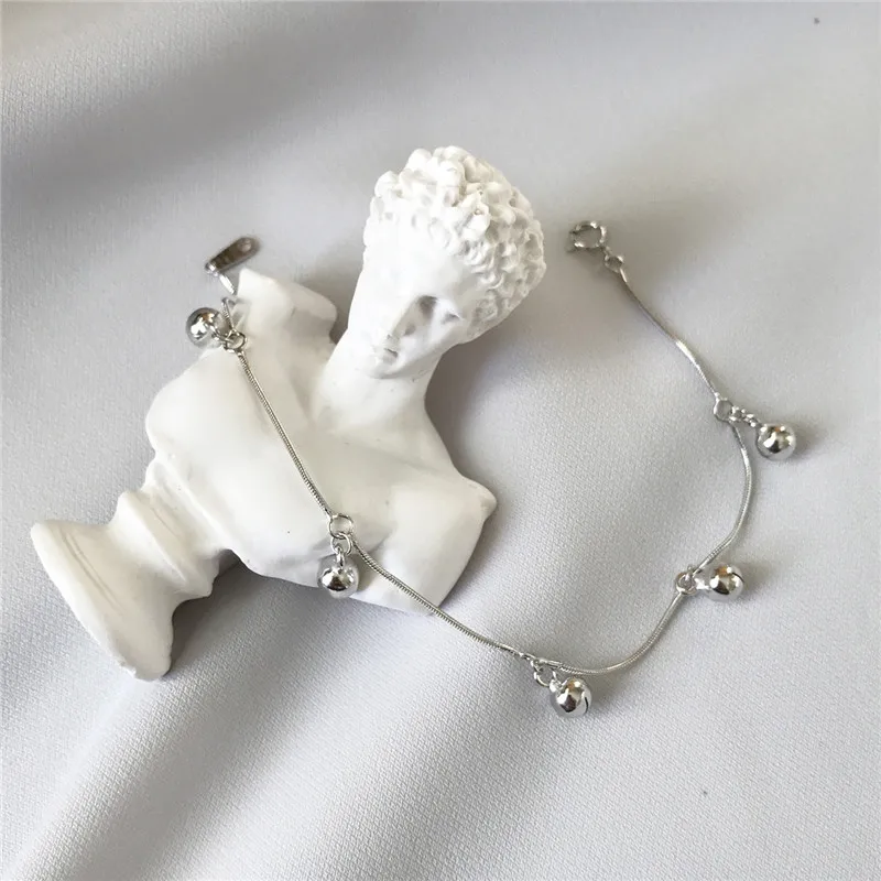 RUIYI Real 925 Sterling Silver Women Fashion Round Beads Small Bell Bracelets Girls Niche Snake Chain Stylish Charm | Украшения и