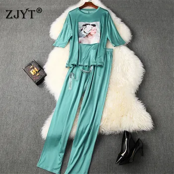 

2Piece Set Tracksuit Womens Pants and Top Set Summer 2020 New Fashion Print T Shirt+Pants Suit Matching Set Lady Casual Twinset