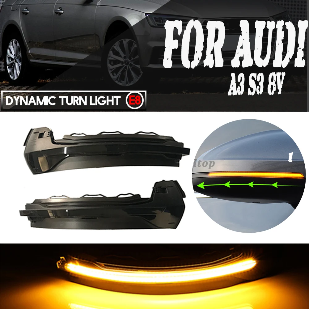

For Audi A3 8V S3 RS3 2013-2018 Rearview Dynamic Sequential Mirror Flowing LED Turn Signal Light Car Indicator Lamp