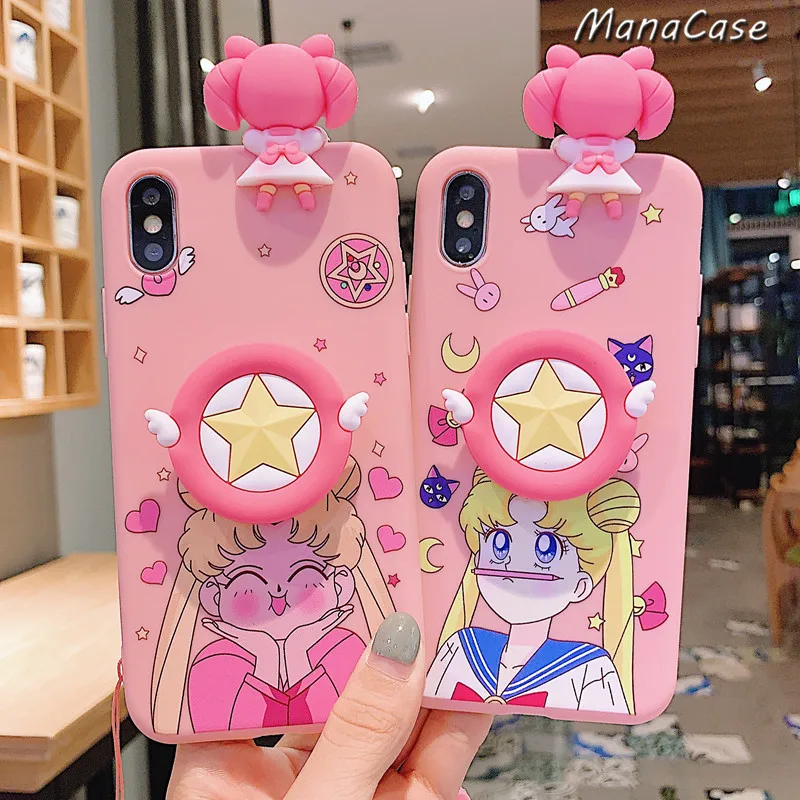 Cute 3D Sailor Moon Silicone Anime Bracket Phone Case For Xiaomi 5X 6X 8 9 SE 9T TPU Back Cover Redmi Note 5 6 7 Pro K20 | Мобильные