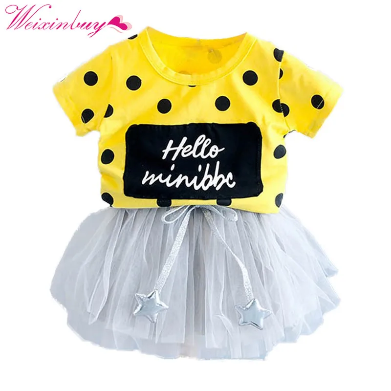

Cartoon T-shirt Girl Mesh skirt Baby Girl Clothes Set Baby Cartoon T-shirt Star Skirt Girls T-shirt Summer Tops 2PCS #E