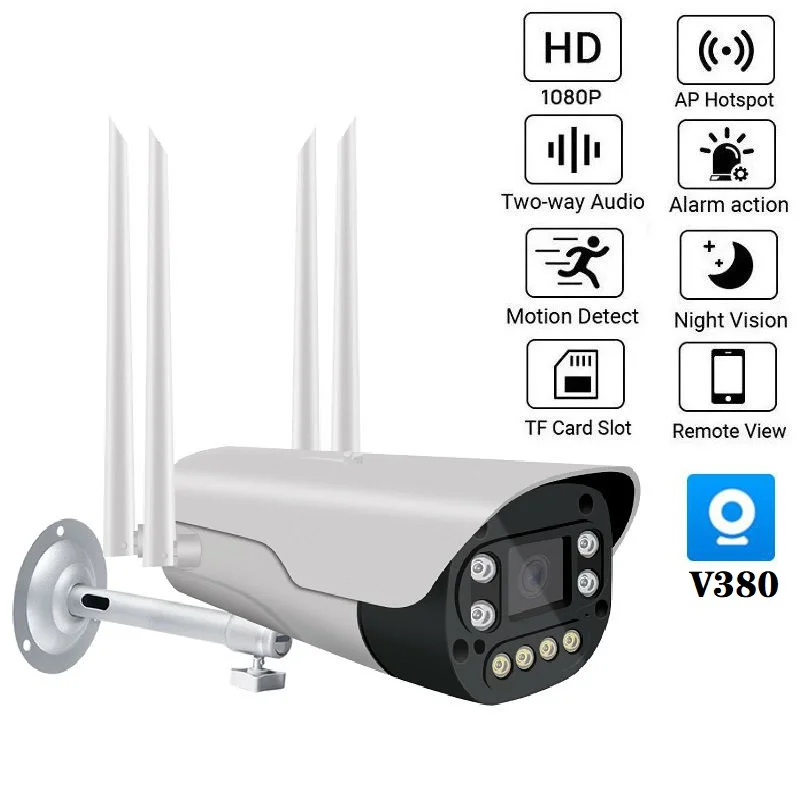 2MP Wireless IP Camera 1080P HD Outdoor Surveillance Security Bullet Two Way Audio IR WiFi V380 | Безопасность и защита