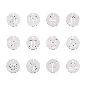 

24pcs 304 Stainless Steel 12 Constellations Zodiac Sign Pendants