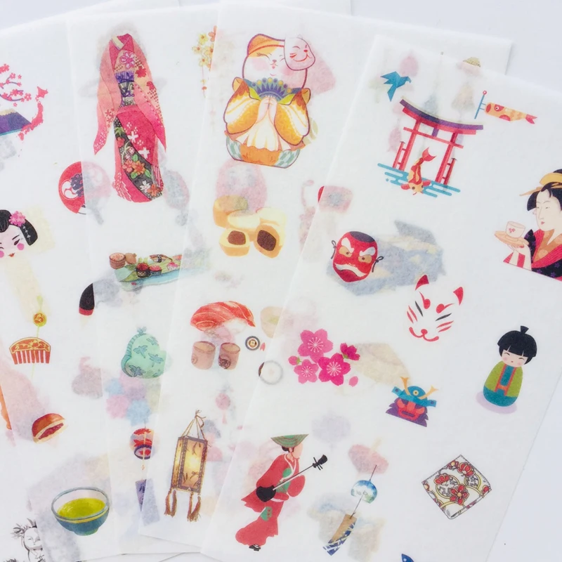 

6 Sheets /Pack Japanese Style Kimono Girl Washi Paper Decorative Stickers Decor