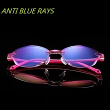 Для женщин очки для чтения без оправы Овальный пресбиопии Для женщин Ультра светильник Даймонд резка очки женские анти Blue Ray 1,0 1,5 2,0 2,5 3