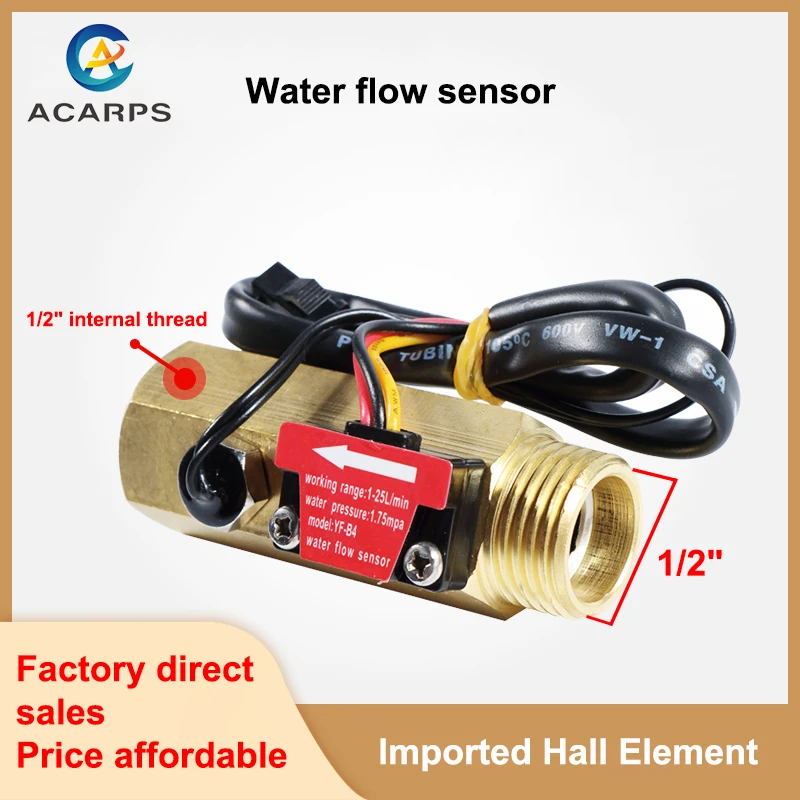 

1/2" Water Flow Sensor Brass 1.75MPa Hall Sensor Pulse Turbine Flowmeter DC5~18V With Temperature Detection