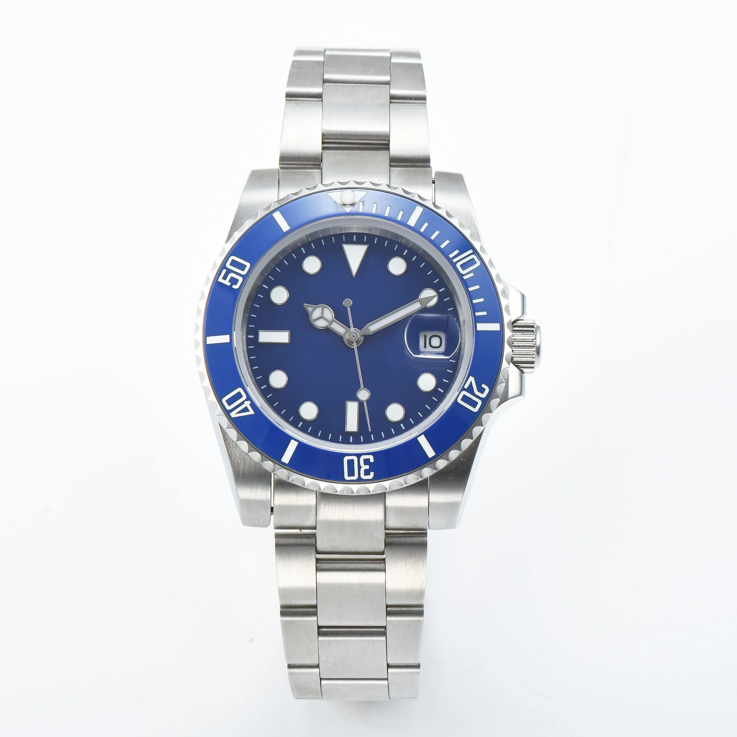 

Men's Watch Automatic 40mm Sterile OYSTE Blue SUB Luminous Dial Sapphire Crystal Ceramic Bezel Date Movement 6215