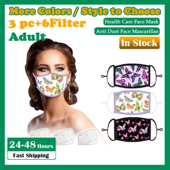 

3PCS Foggy Haze Washable & Reusable Dust Mask Daily Care mascarilla Masks + 6PCS Filter Adjustable Ear Loops HawaiianFace Cover