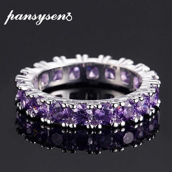

PANSYSEN White Gold 3 Color Women Classic Circle Rings AAA Cubic Zircon Wedding Engagement 925 Sterling Silver Ring Fine Jewelry
