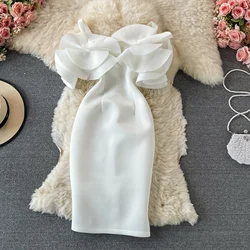 Fashion Vestidos Mujer Verano 2022 Slash neck Ruffles Slim Dress French ladies mini Dress Banquet party Vestido