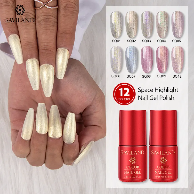 

SAVILAND 7ML Space Gold Series Glitter Highlight UV Gel Gold Series Glitter Lacquer Semi-Permanent Soak Off for Nails